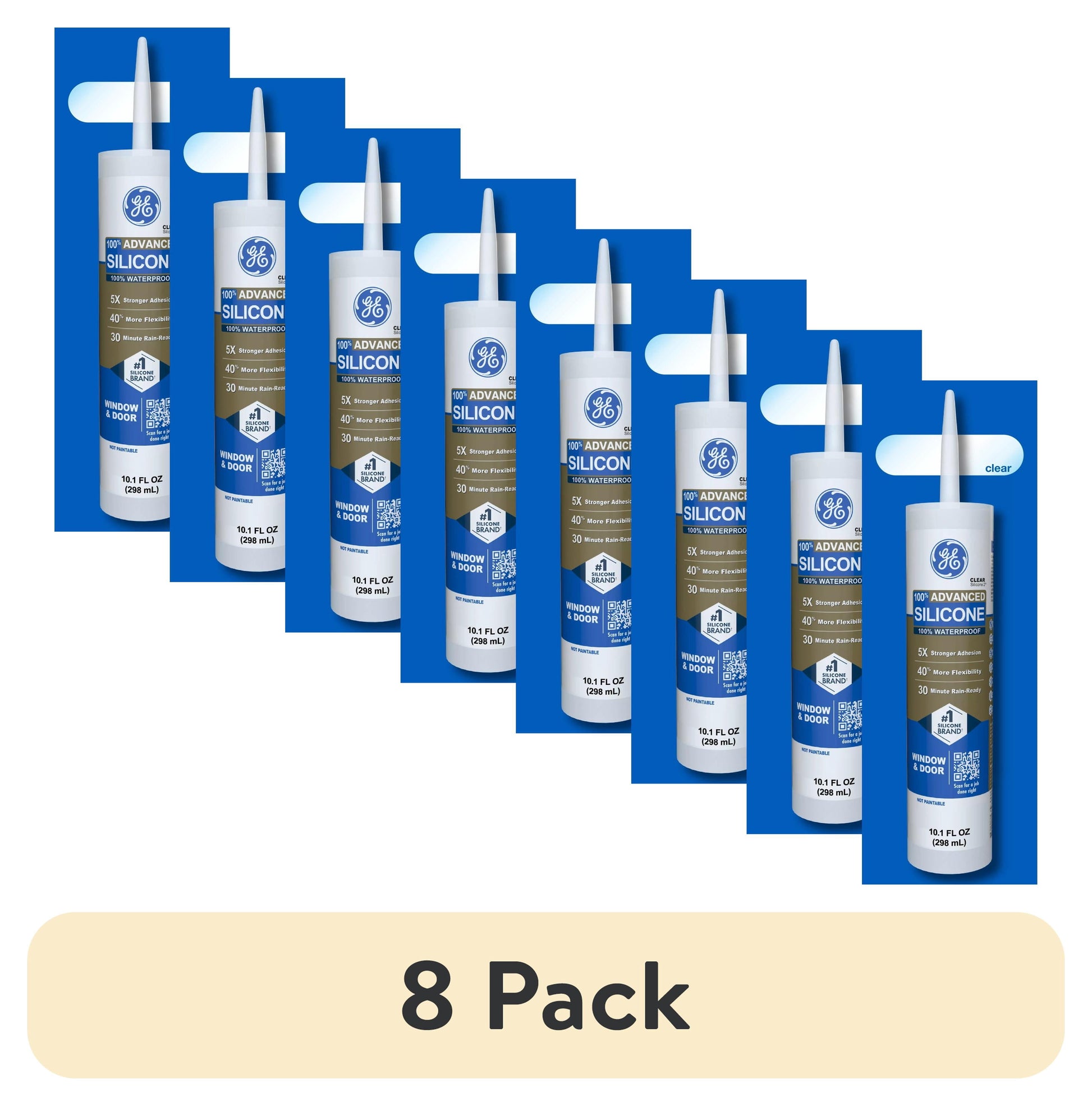 (8 pack) GE Advanced Silicone Window & Door Sealant, Pack of 1, Clear 10.1 fl oz Cartridge