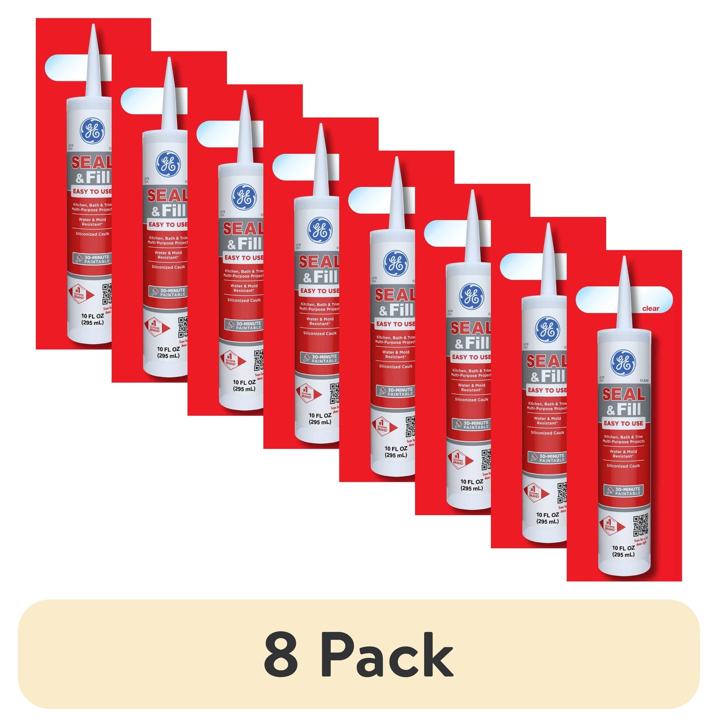 (8 pack) GE Seal And Fill Multipurpose Kitchen & Bath, Pack of 1, Clear 10 fl oz Cartridge