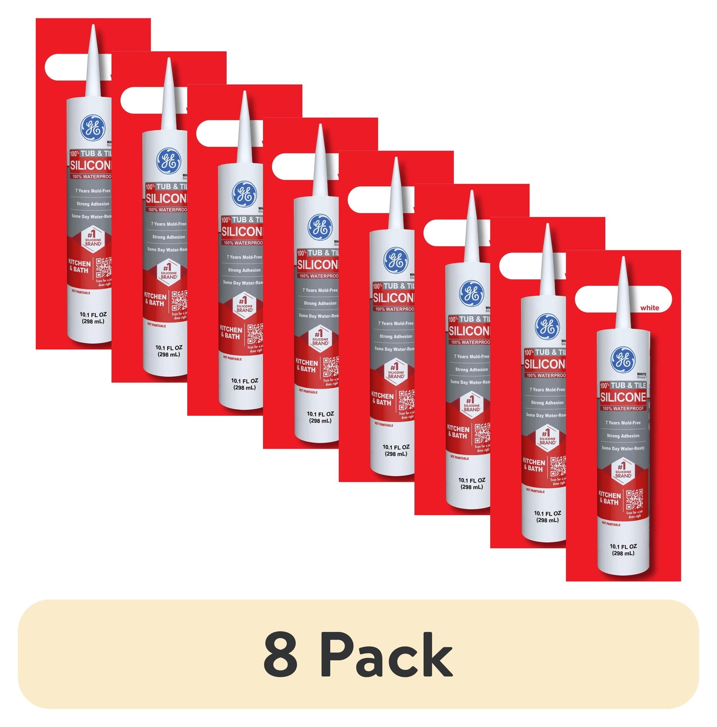 (8 pack) GE Silicone 1 Tub & Tile, Pack of 1, White 10.1 fl oz Cartridge