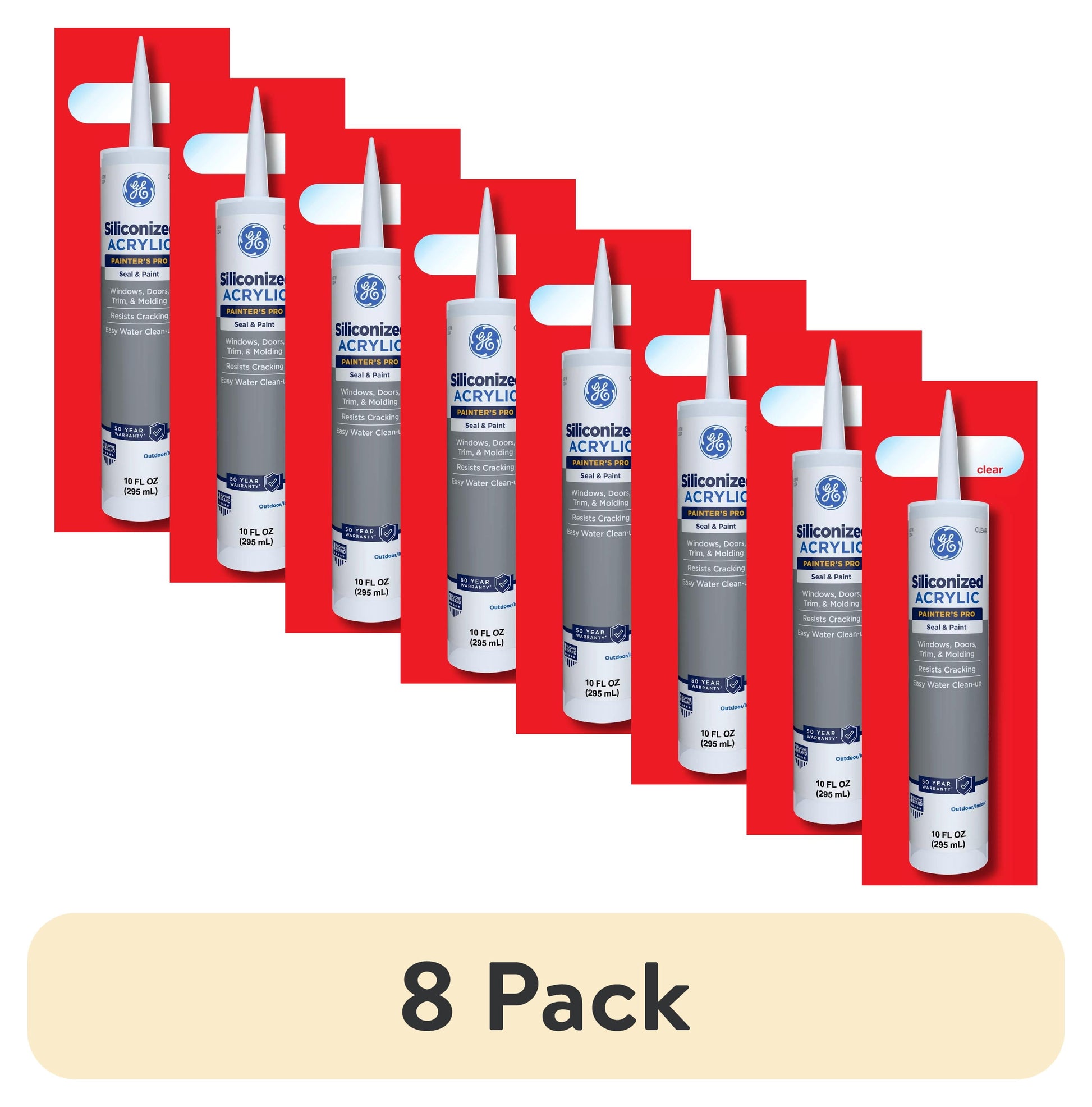 (8 pack) GE Siliconized Acrylic Painters Pro Sealant Seal & Paint, Pack of 1, Clear 10 fl oz Cartridge
