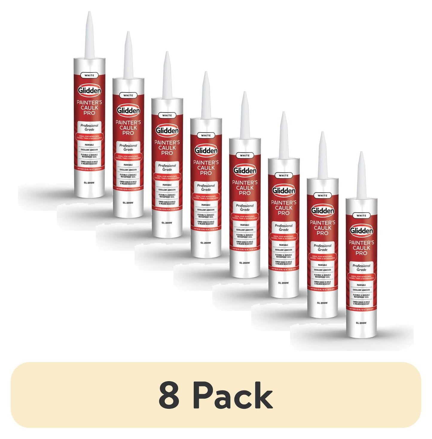 (8 pack) Glidden Painter's Caulk Pro 10.1 Fl. Oz. Multi-Purpose Acrylic Caulk, White