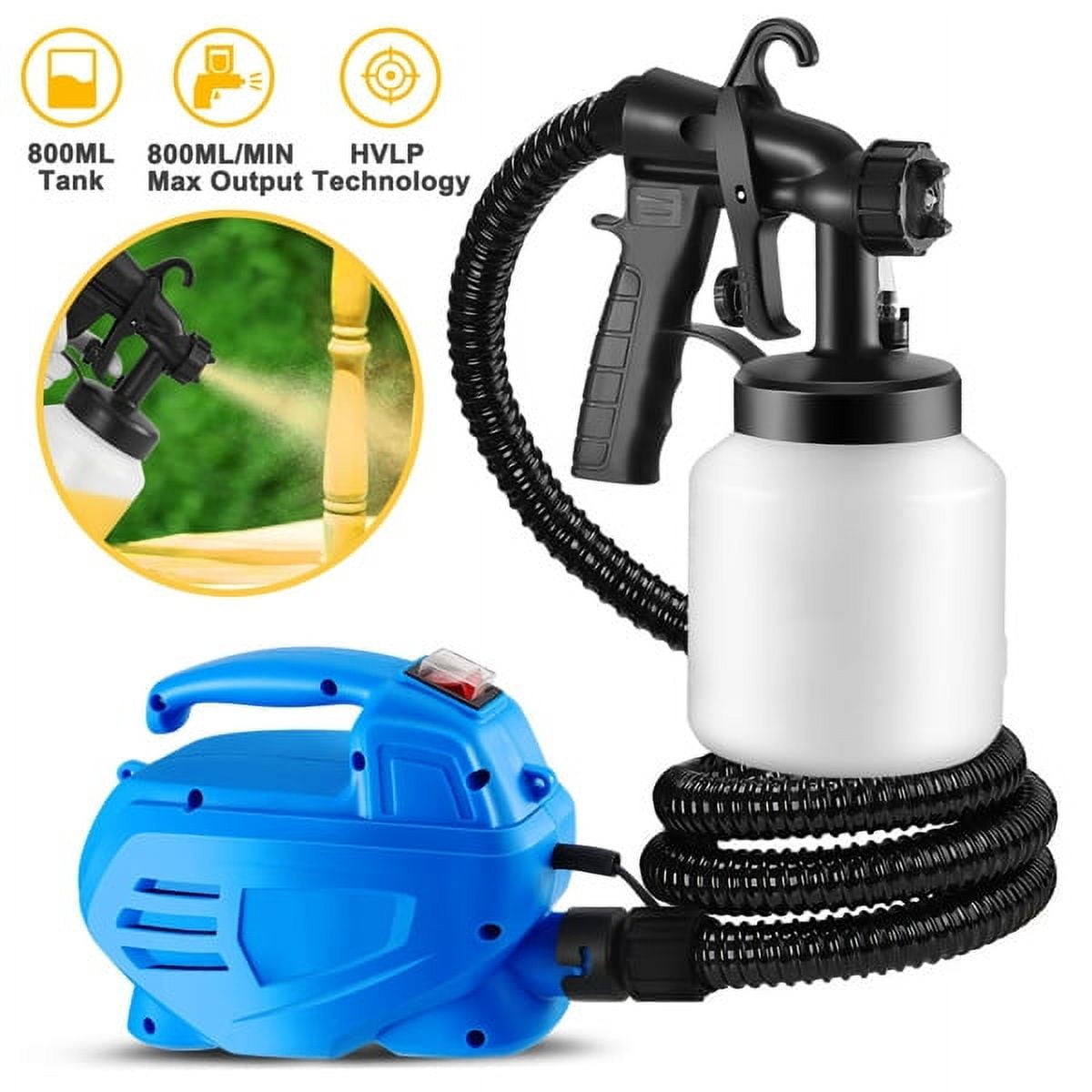 800ML Paint Spray Painter 650W Paint Sprayer Machine 800ML/Min Output HVLP Oil Primer Water Sprayer w/ 3 Spraying Patterns Motor Strap Detachable Container