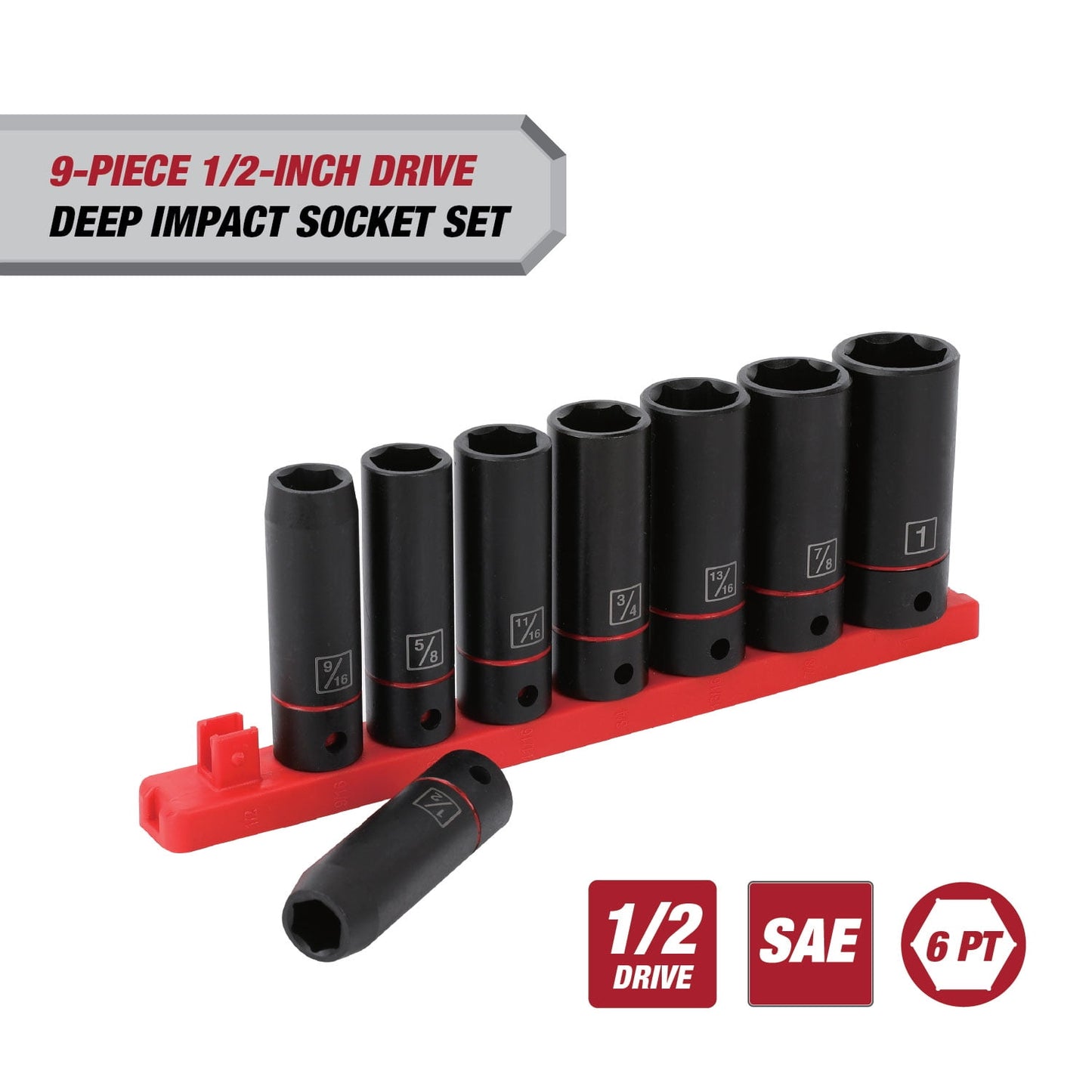 Hyper Tough 9-Piece 1/2-inch Drive Deep Impact Socket Set (SAE)