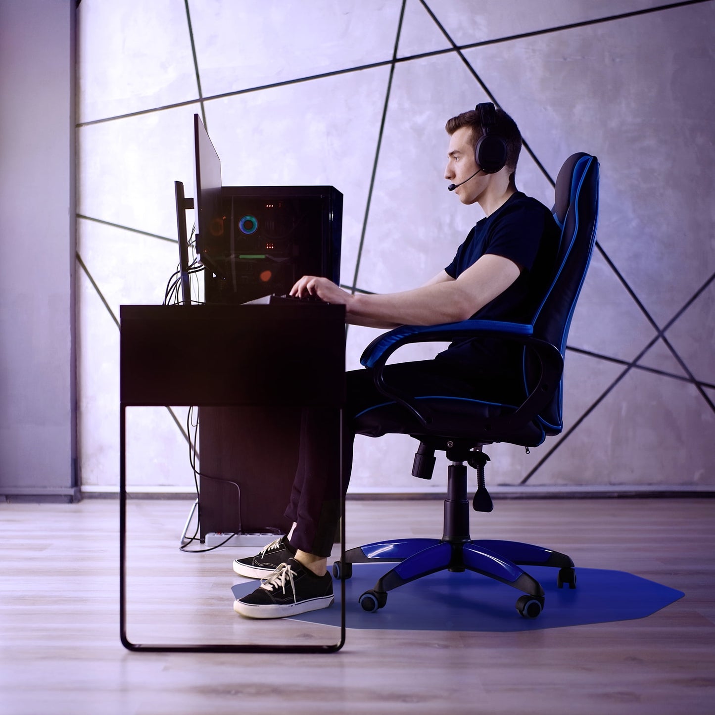 9MatÂ® Polycarbonate 9-Sided Blue Gaming Chair Mat for Hard Floors - 38" x 39"