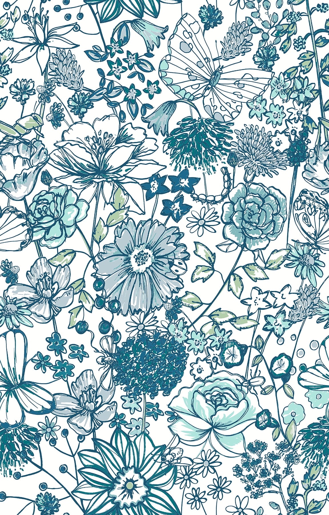 A-Street Prints Daley Blue Line Floral Wallpaper, 20.5-in by 33-ft, 56.38 sq. ft