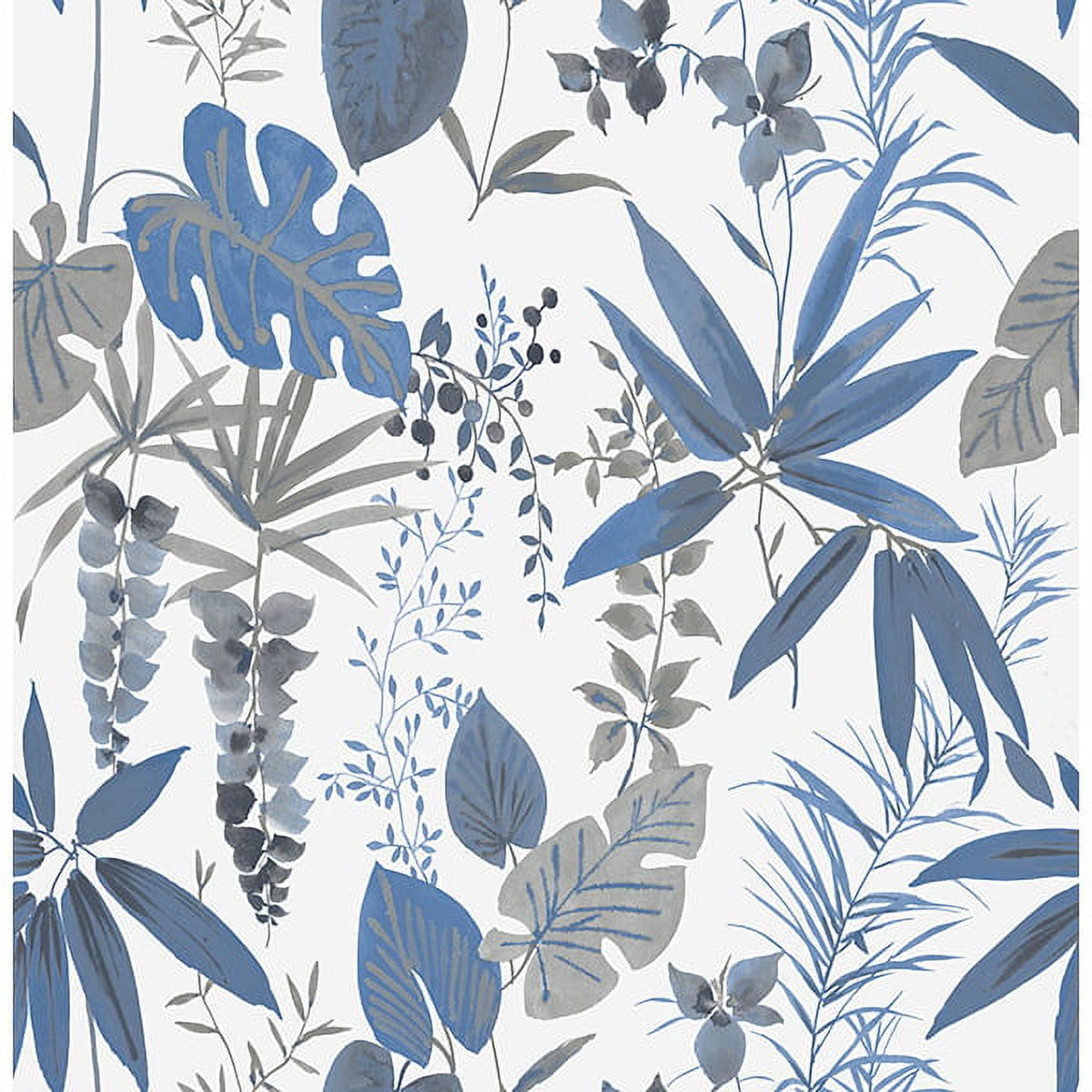 A-Street Prints Descano Flower Blue Botanical Wallpaper, 20.5-in by 33-ft, 56.4 sq. ft