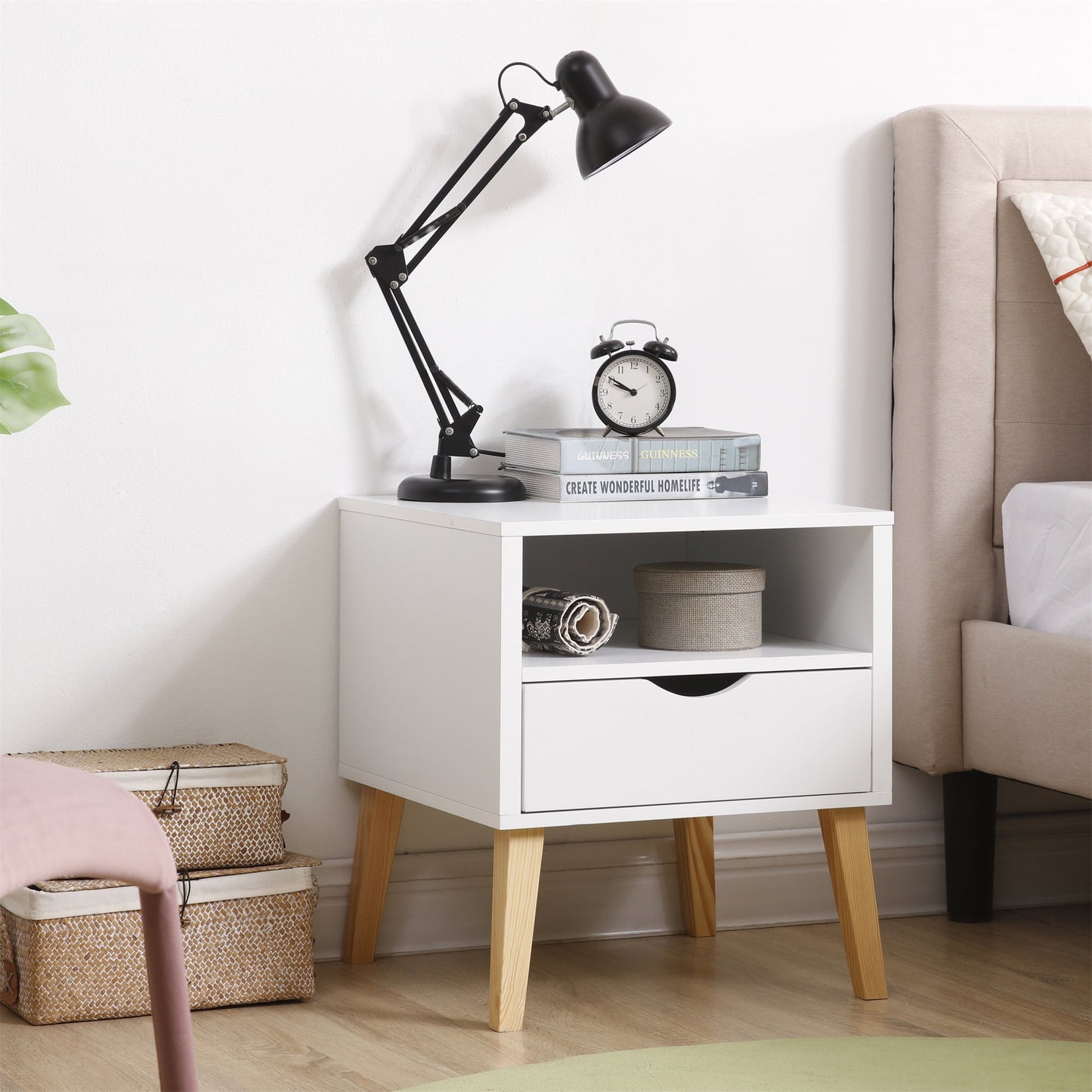 AC Pacific Jeff End Table with Drawer, White