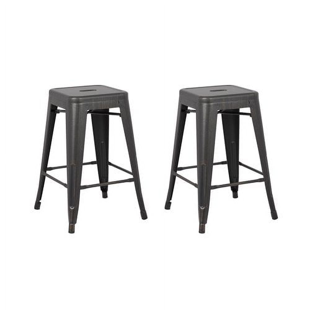 AC Pacific Backless Distressed Metal Barstool, Black, 24 -inch, Set of 2