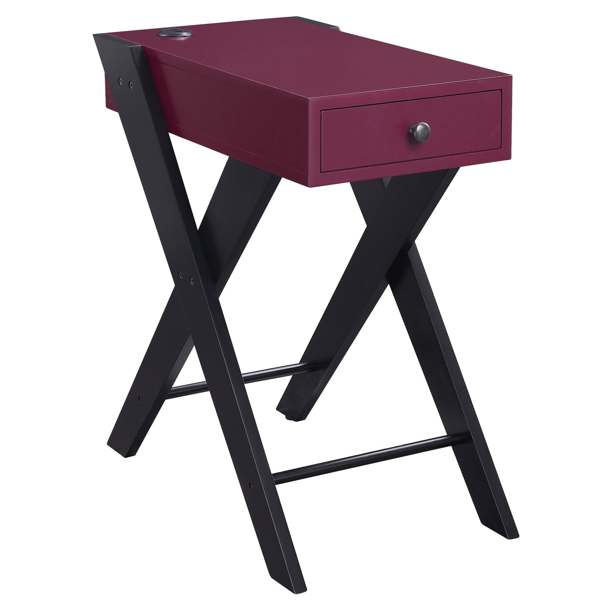 ACME Mesa Auxiliar Feroz con Base de Carga USB en Burdeos y Negro