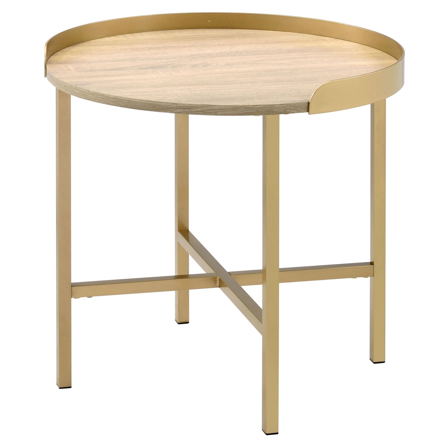 ACME Mithea Round End Table in Oak and Gold