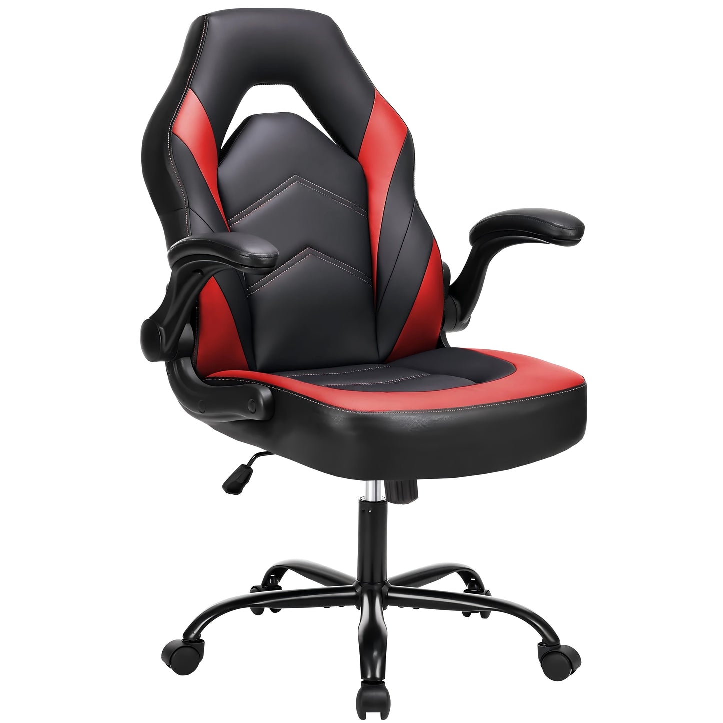 AENKYO Gaming Chair, Computer Chair Ergonomic Office Chair PU Leather Desk Chair Executive Adjustable Swivel Task Chair with Flip-up Armrest, Red