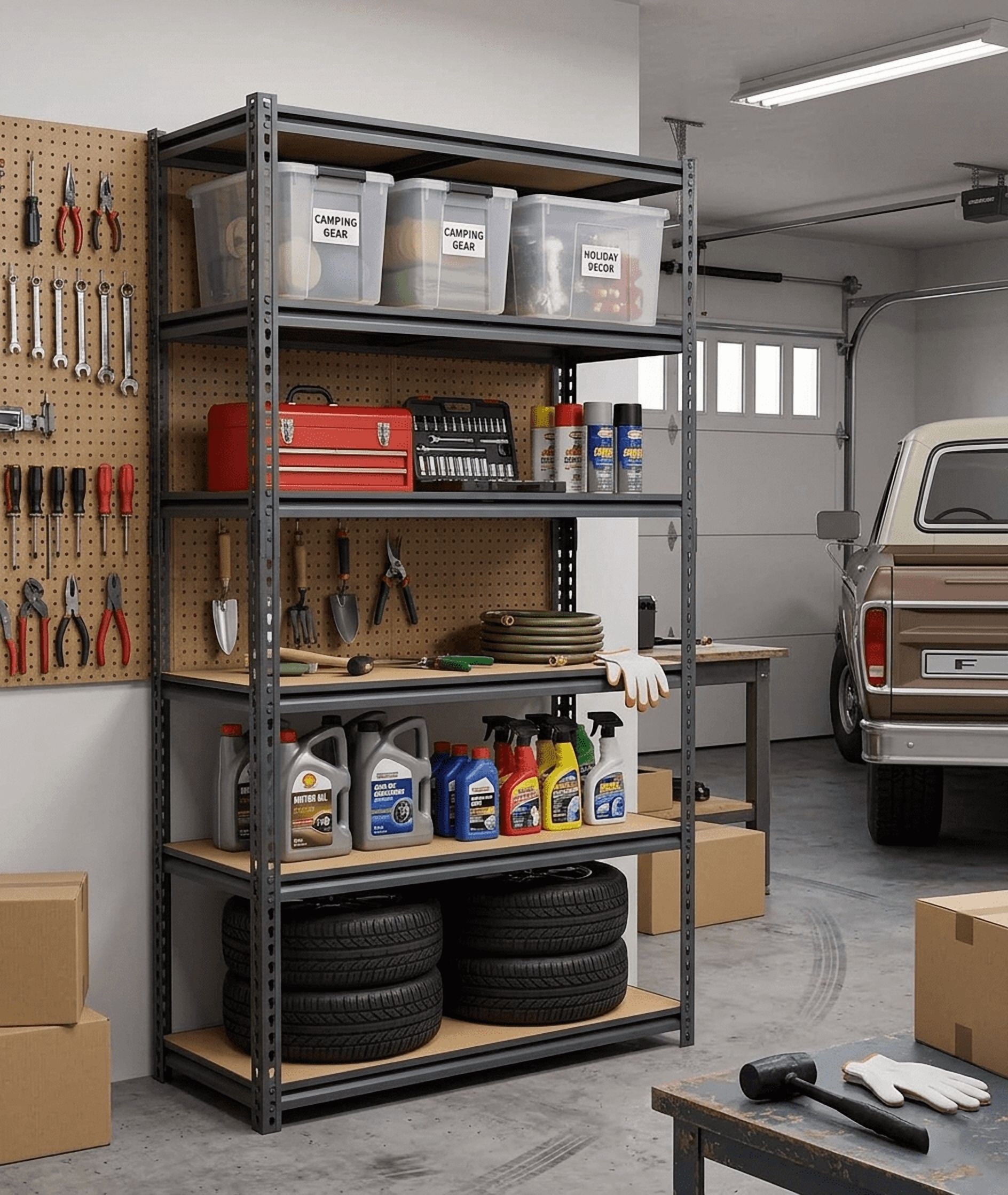 AISWORD 5-Tier Heavy Duty Garage Shelving Unit,2000 lbs Capacity Adjustable Metal Storage Rack,Free-Standing Utility Shelves for Warehouse,Home,Basement,12"D x 28"W x 60"H