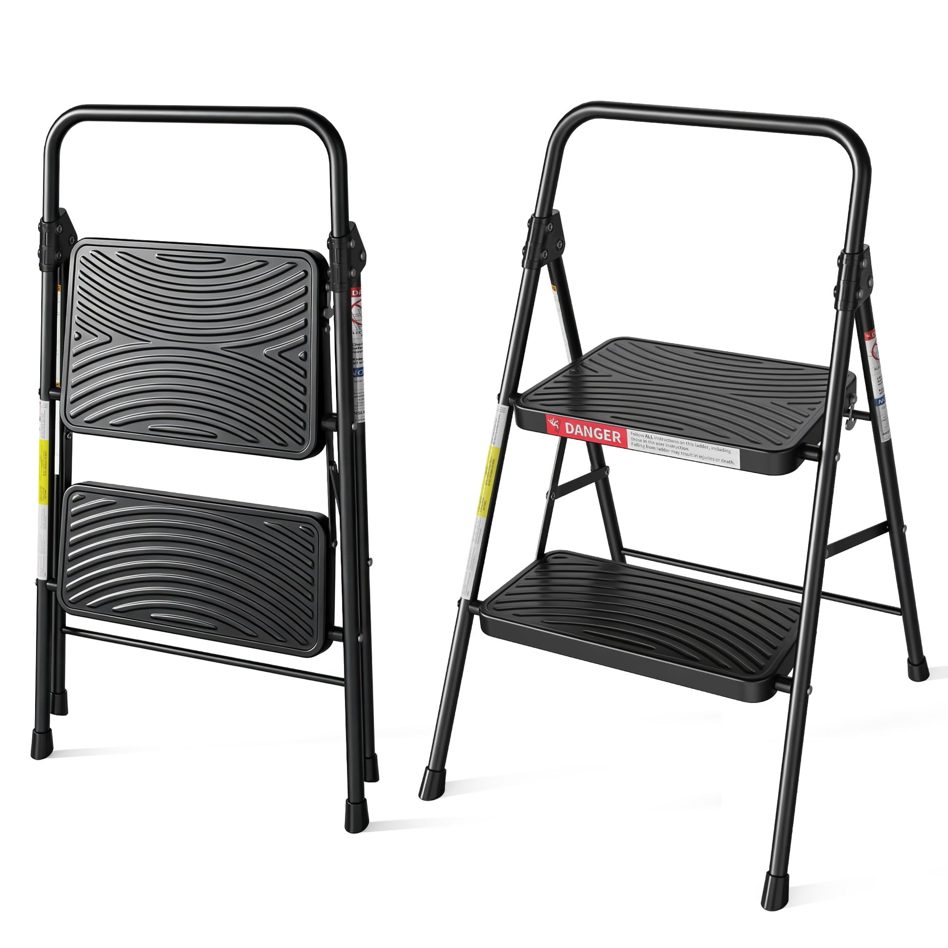 ASoopher 2 Step Stool, Folding Step Ladder with Anti-Slip Pedal, for Kitchen, Black