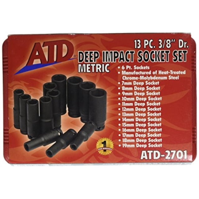 ATD Tools 2701 6-Point Metric Deep Impact Socket Set, 13 pc. ATD-2701