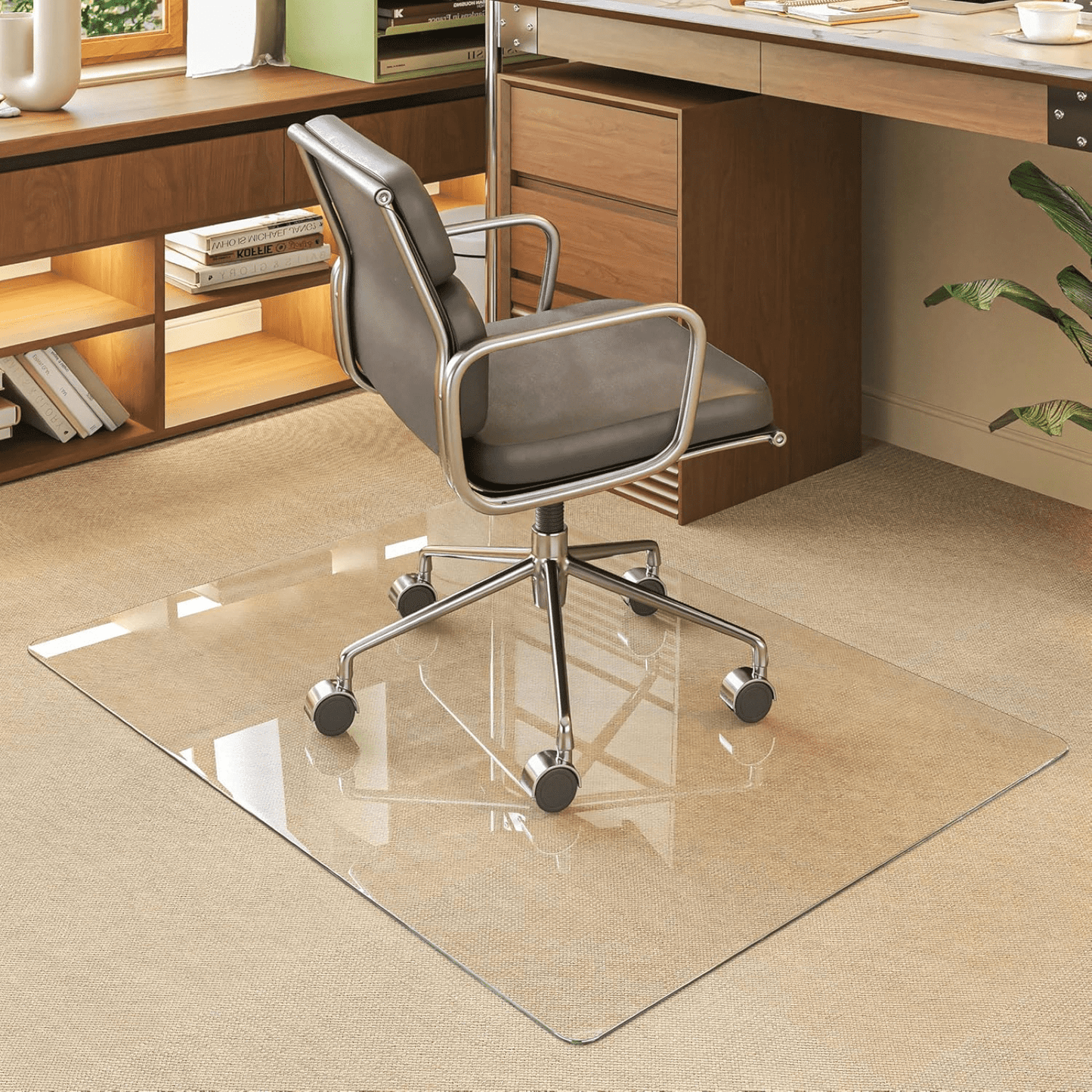 AUROMIR 36"x46" Tempered Glass Office Chair Mat for Carpeted or Hardwood Floors,Clear