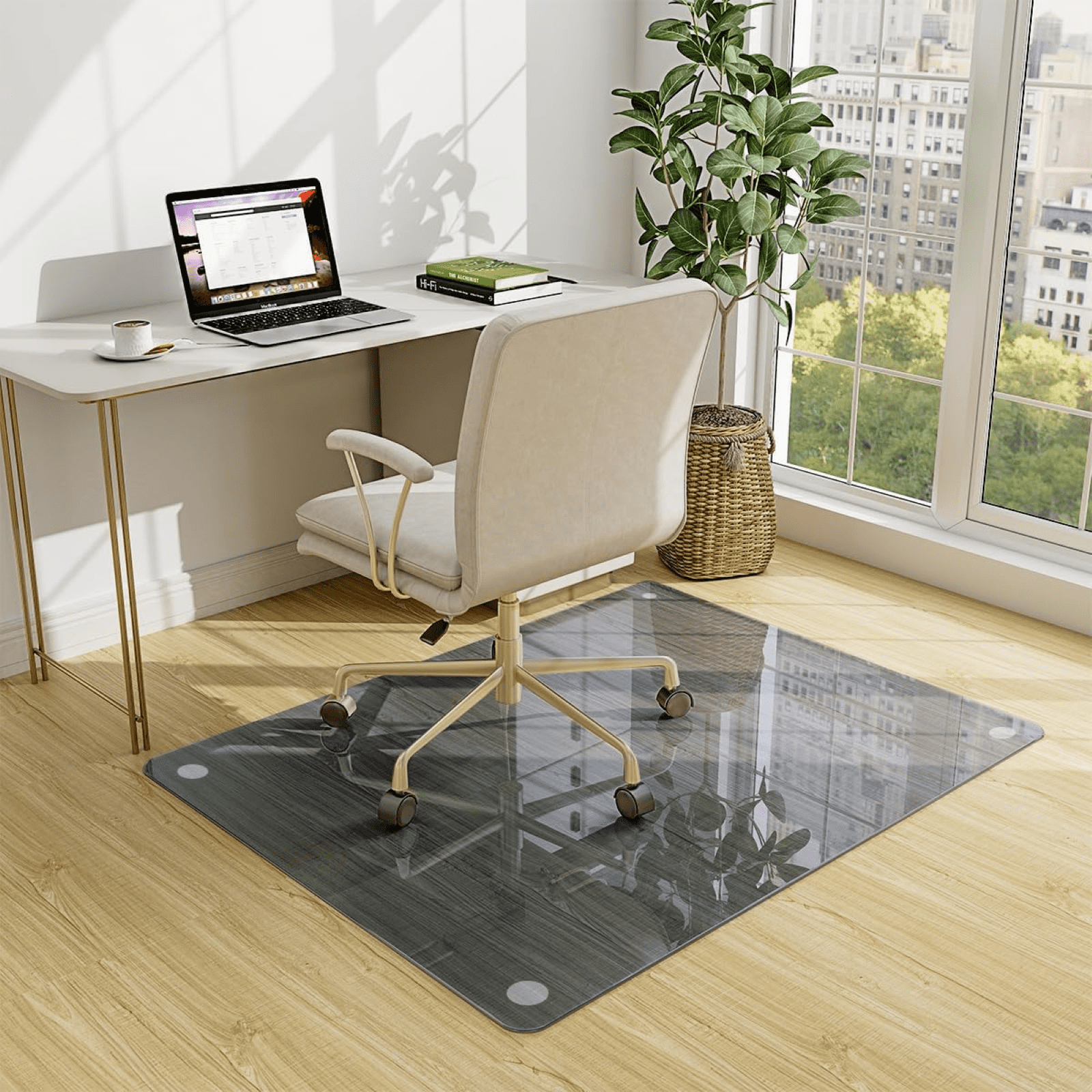 AUROMIR 36"x46" Tempered Glass Office Chair Mat for Carpeted or Hardwood Floors,Gray