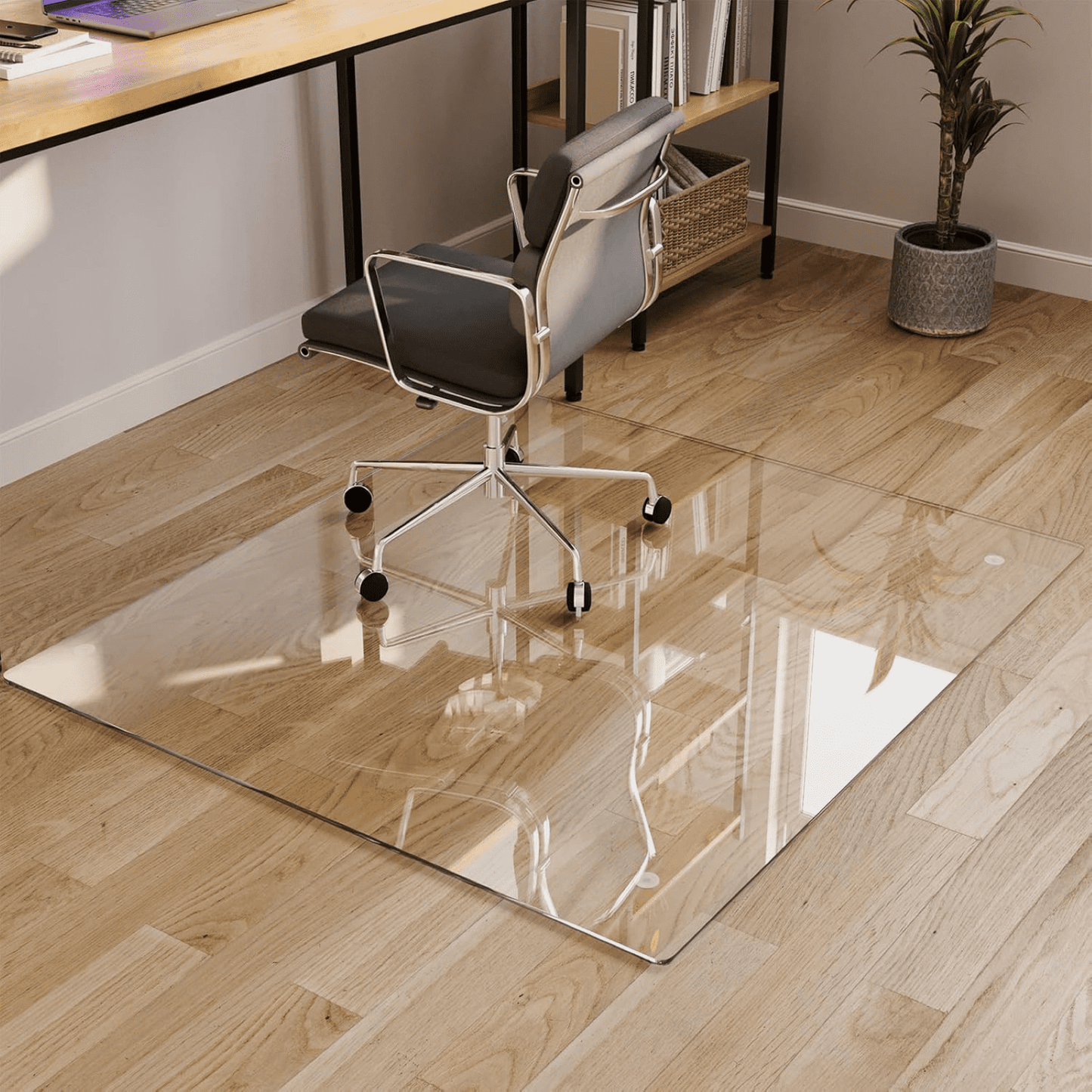 AUROMIR 46"x55" Tempered Glass Office Chair Mat for Carpeted or Hardwood Floors,Clear