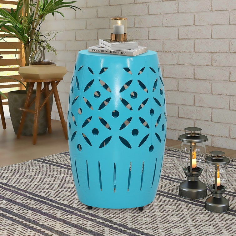 Abble 18â€™â€™Teal Geometric Cut Iron Side Table