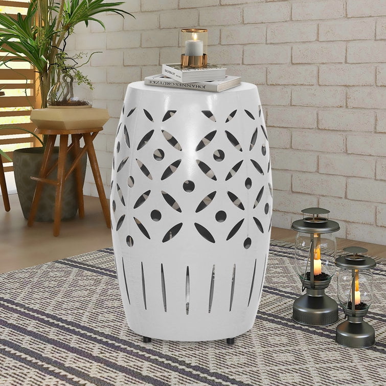 Abble 18â€™â€™White Geometric Cut Iron Side Table