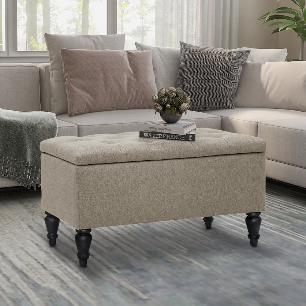 Abble 29" Storage Bench Entryway Bench with Hidden Storage Ottoman Upholstered Bench Furniture for Entryway Hallway Living Room Bedroom Bench, Beige