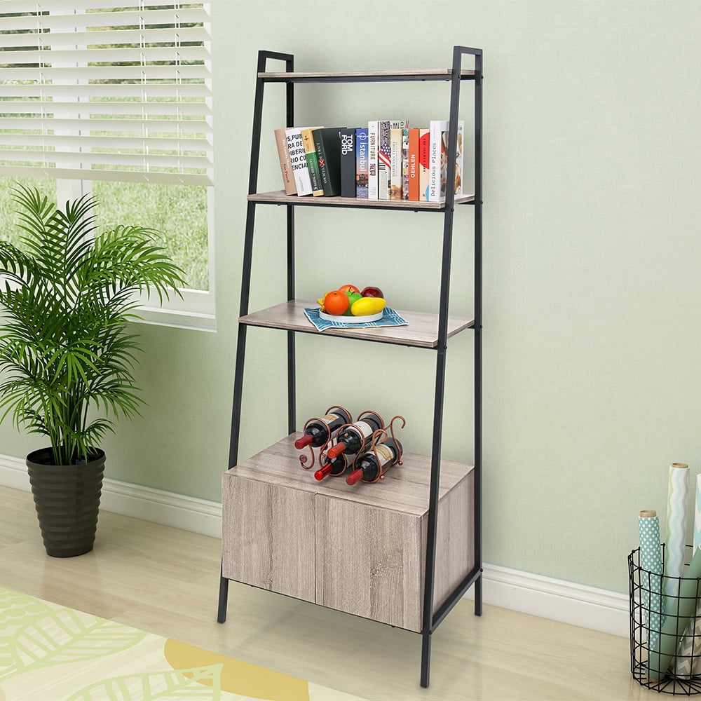 Abble 4 Tier Bookcase Bookshelf with Cabinet for Bedroom, Living Room, Office