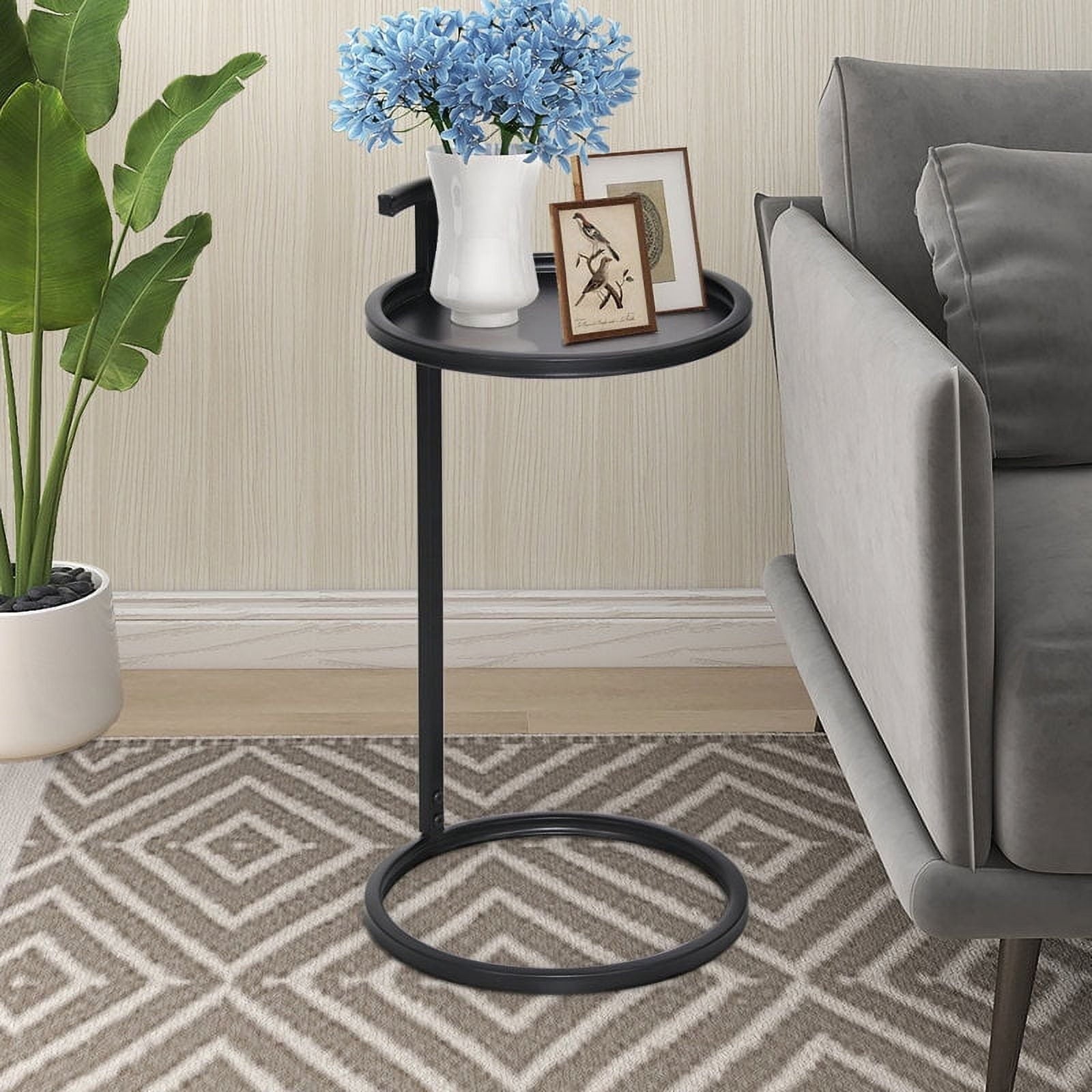 Abble Diameter 14 in. x H 26.4 in. Indoor Black Round Metal End Table & C-Table