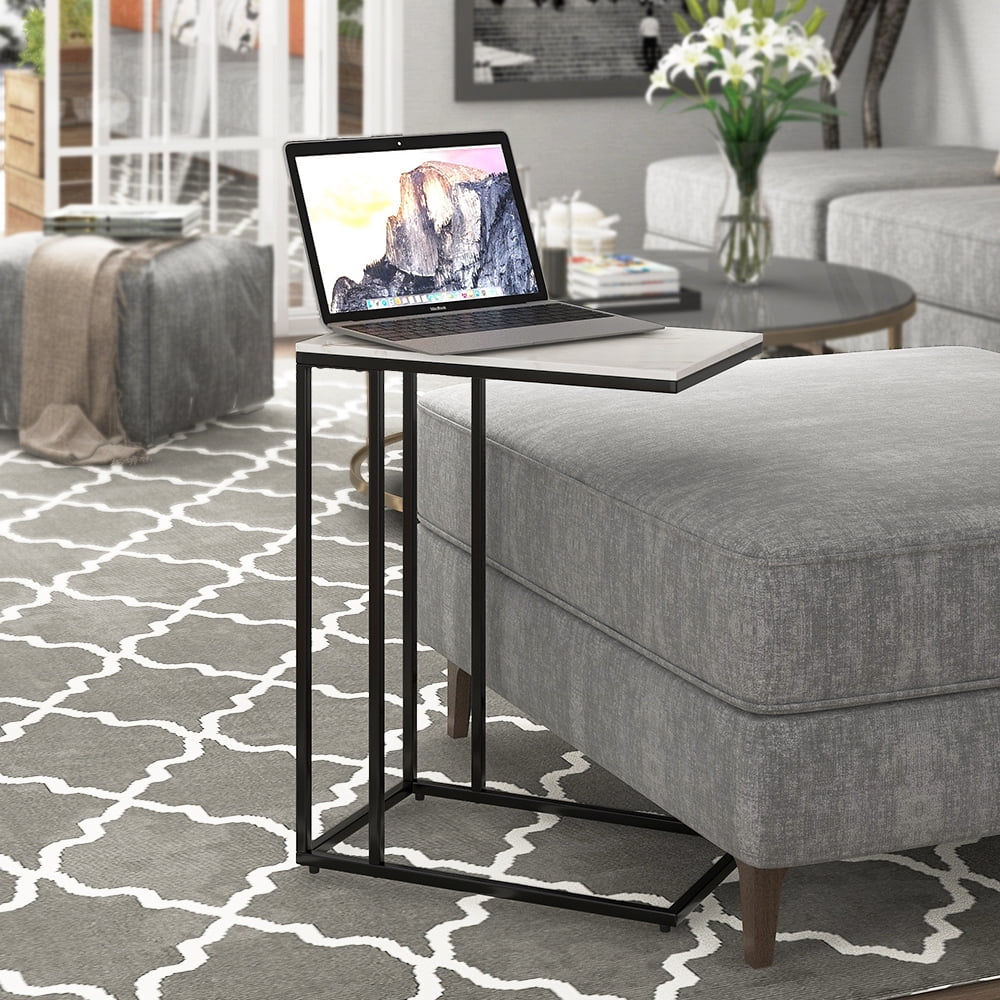 Abble Marble Top C Table Metal End Table Accent Side Table with Black Metal Base
