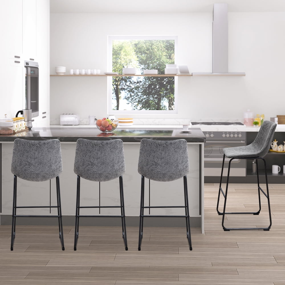 Abble Set of 2 Seat Height 29" Steel Leg and Charcoal Faux Leather Indoor Upholstered Bar Stool