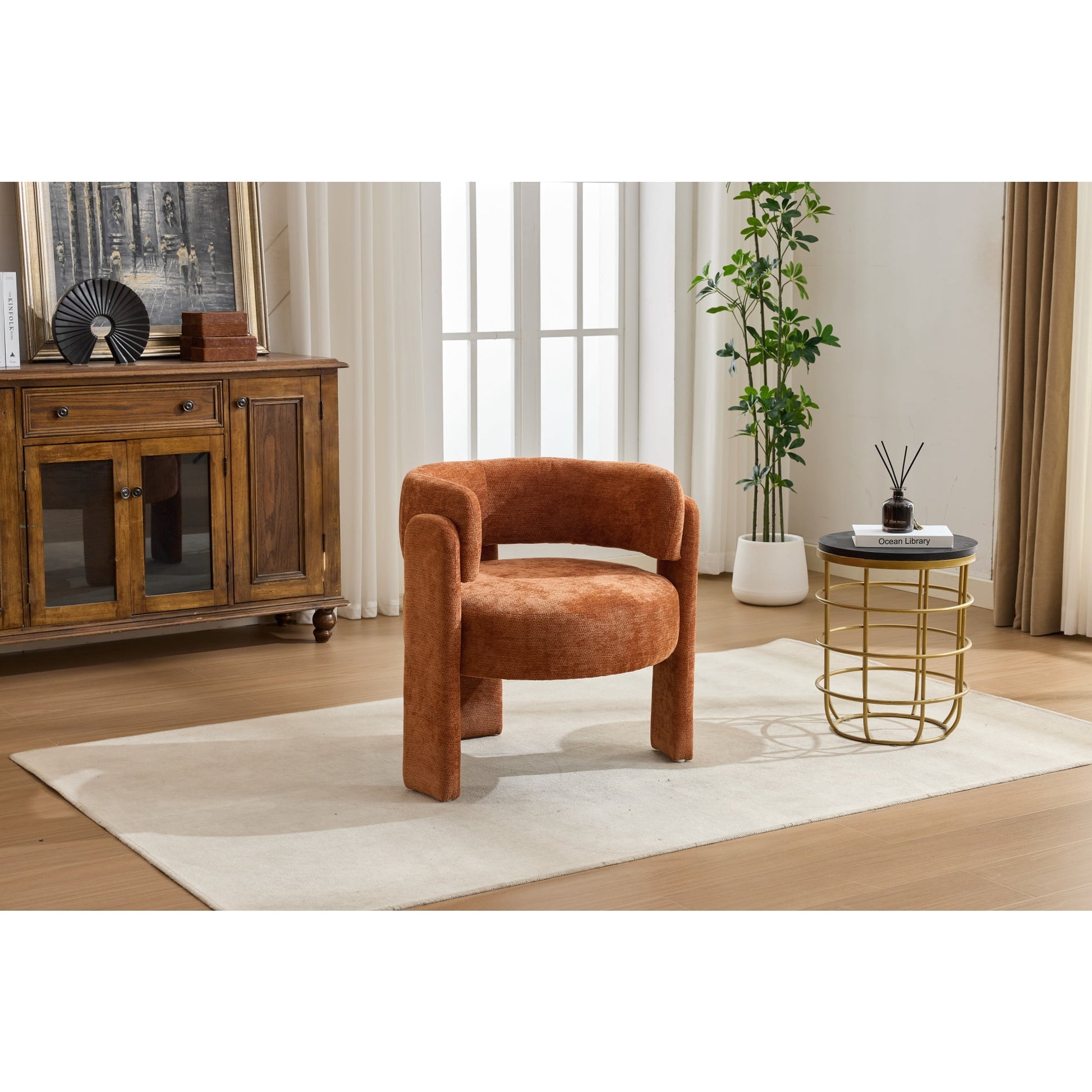 Accent Chair, Armchair, Boucle Chair&nbsp;Modern Upholstered Fabric Accent Armchair, Comfortable Leisure Single Sofa Chair for Living Room, Bedroom, Office, Orange