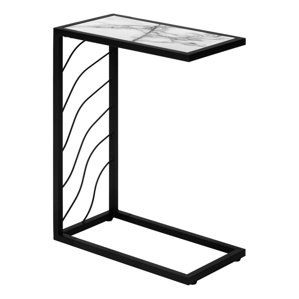 Accent Table C-shaped End Side Snack Bedroom Metal White Marble Look