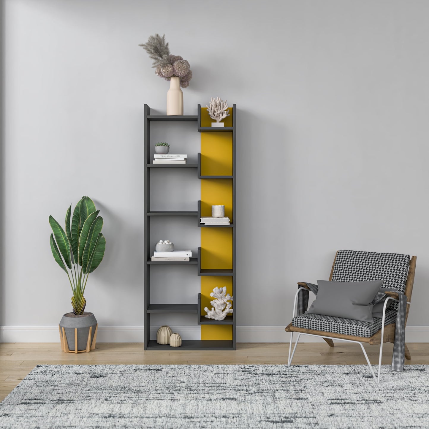 Ada Home Decor Bonaparte Multiple Tier Open Shelf Modern Bookcase, Anthracite/Mustard