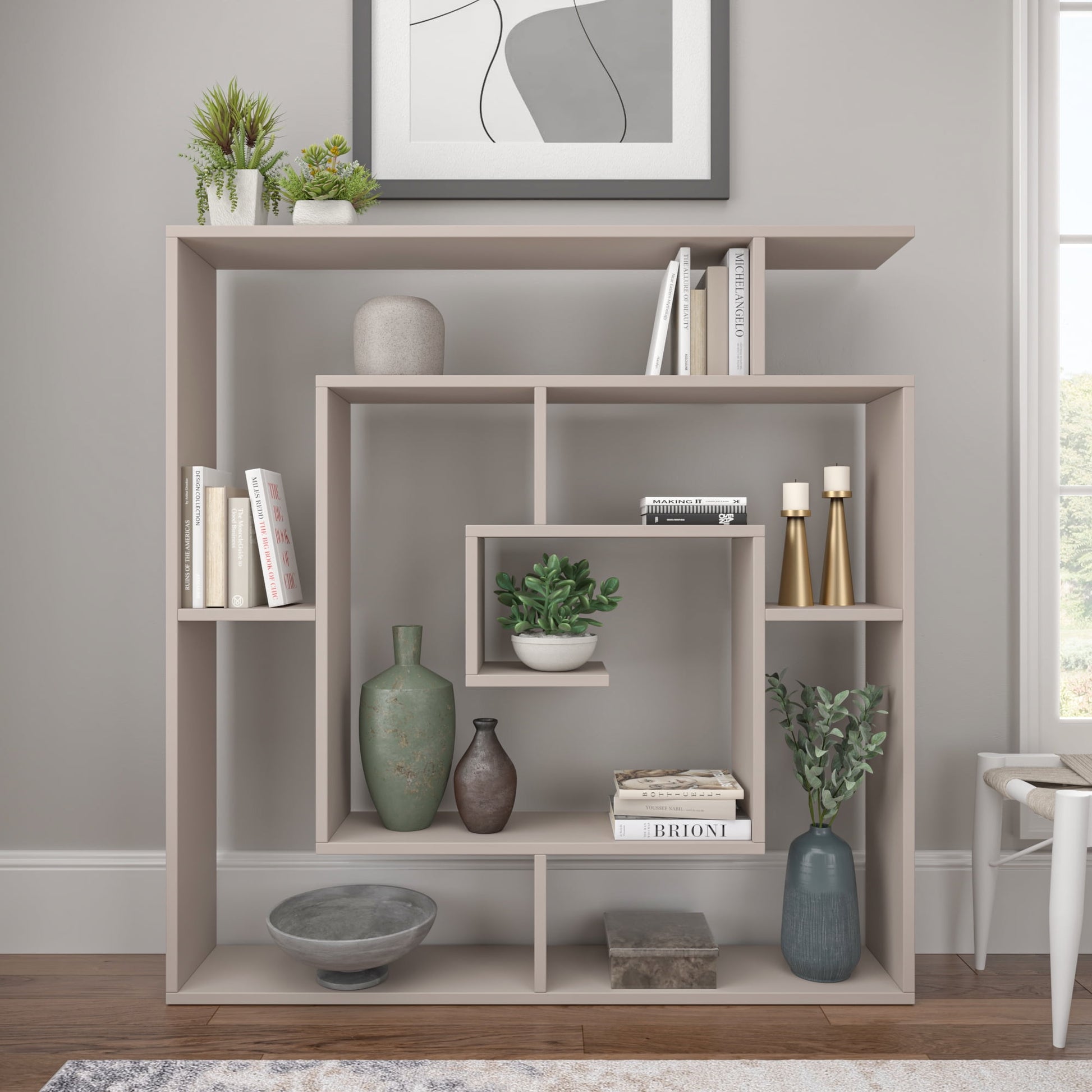 Ada Home Decor Briscoe 4 Tier Open Shelf Modern Bookcase, Light Mocha