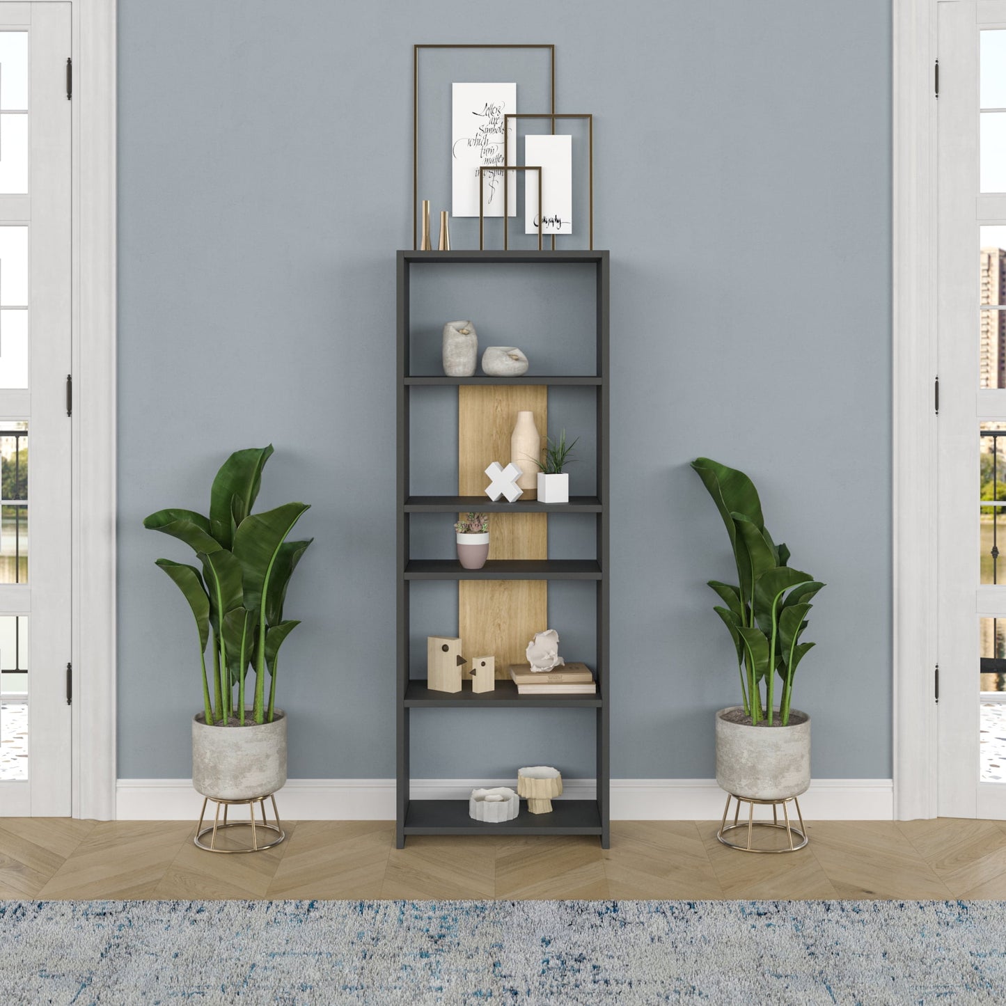 Ada Home Decor Diosp Multiple Tier Bookcase, Anthracite/Oak