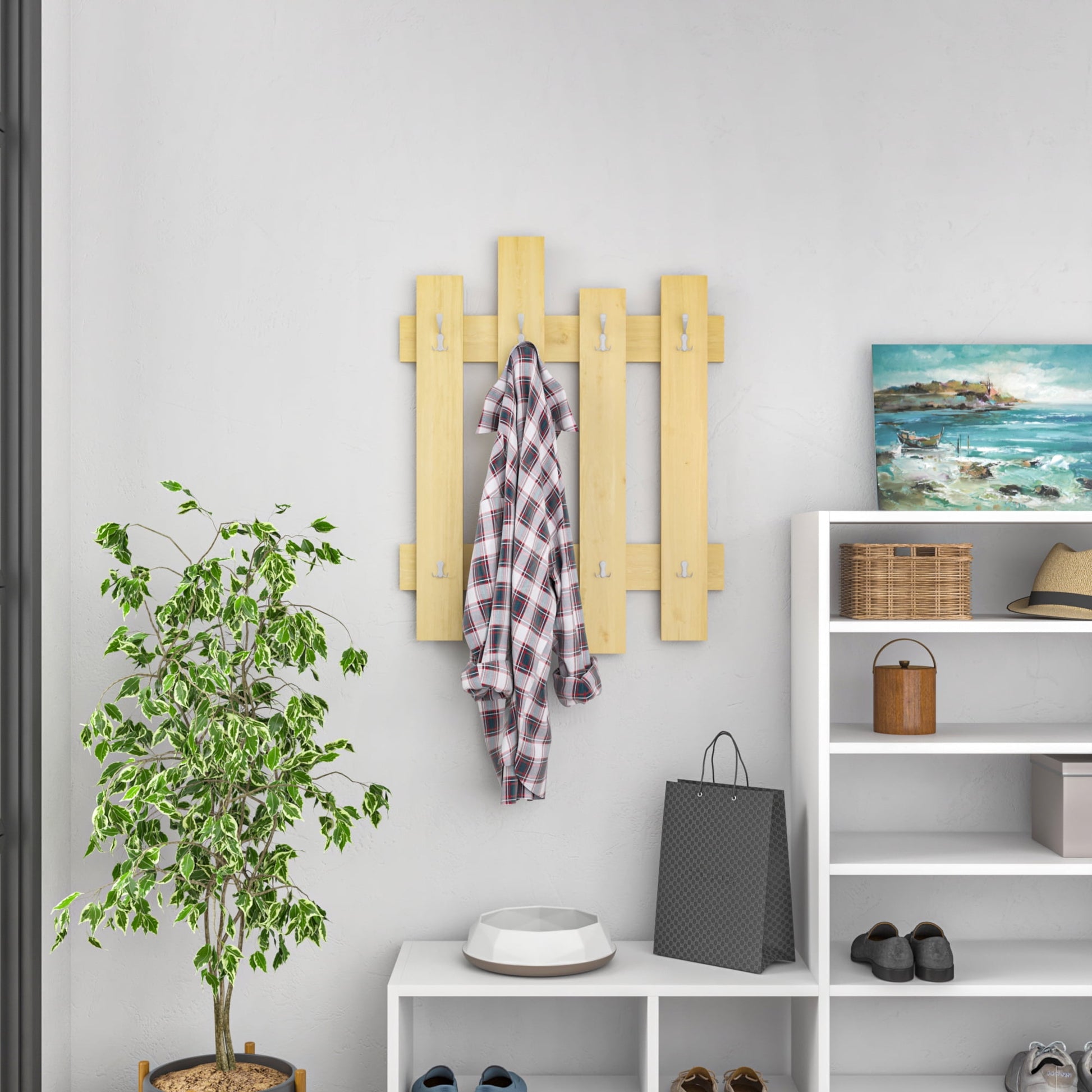Ada Home Decor Furniture Haines Oak Wall Coat Rack