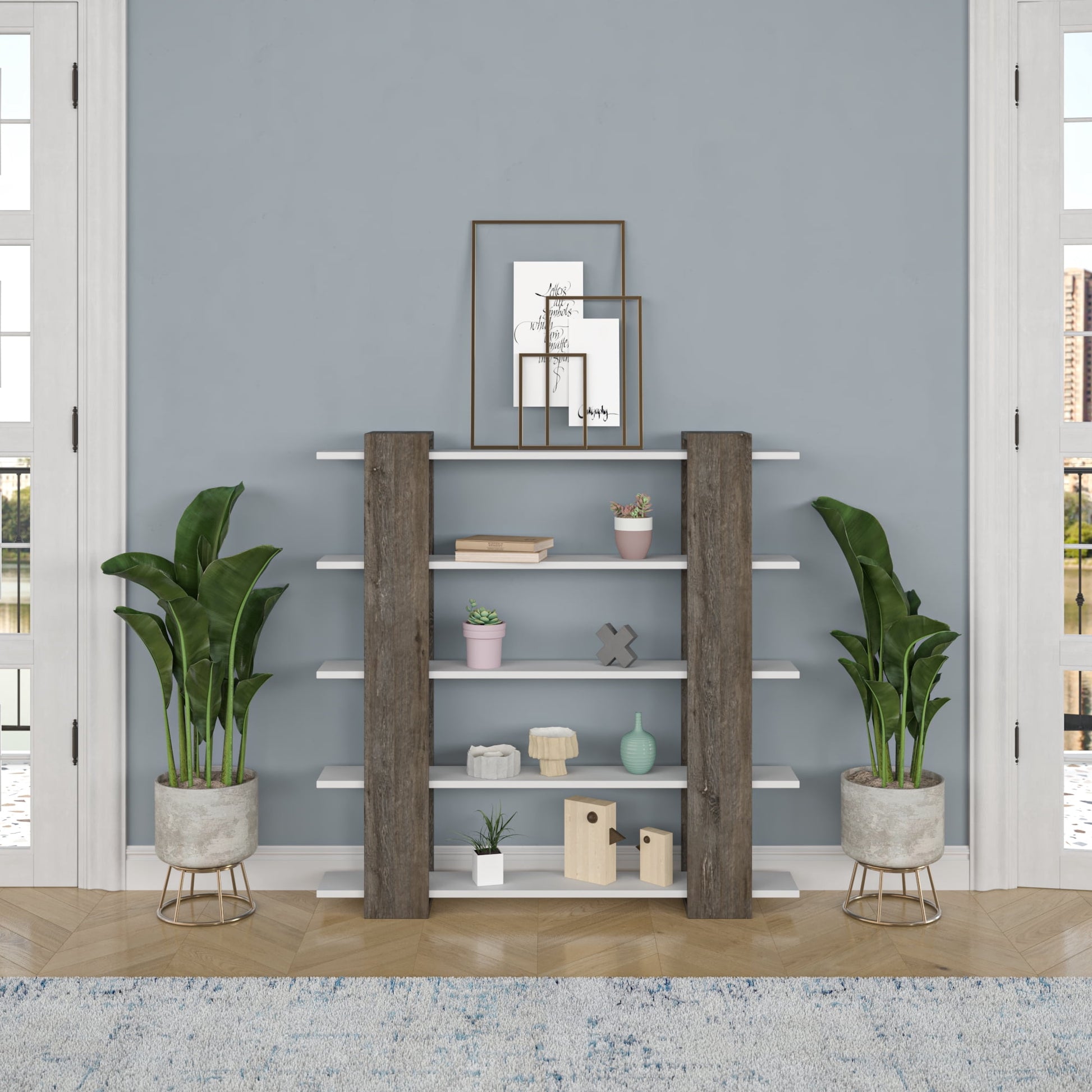 Ada Home Decor Sultan Multiple Tier Open Shelf Modern Bookcase, Walnut/White
