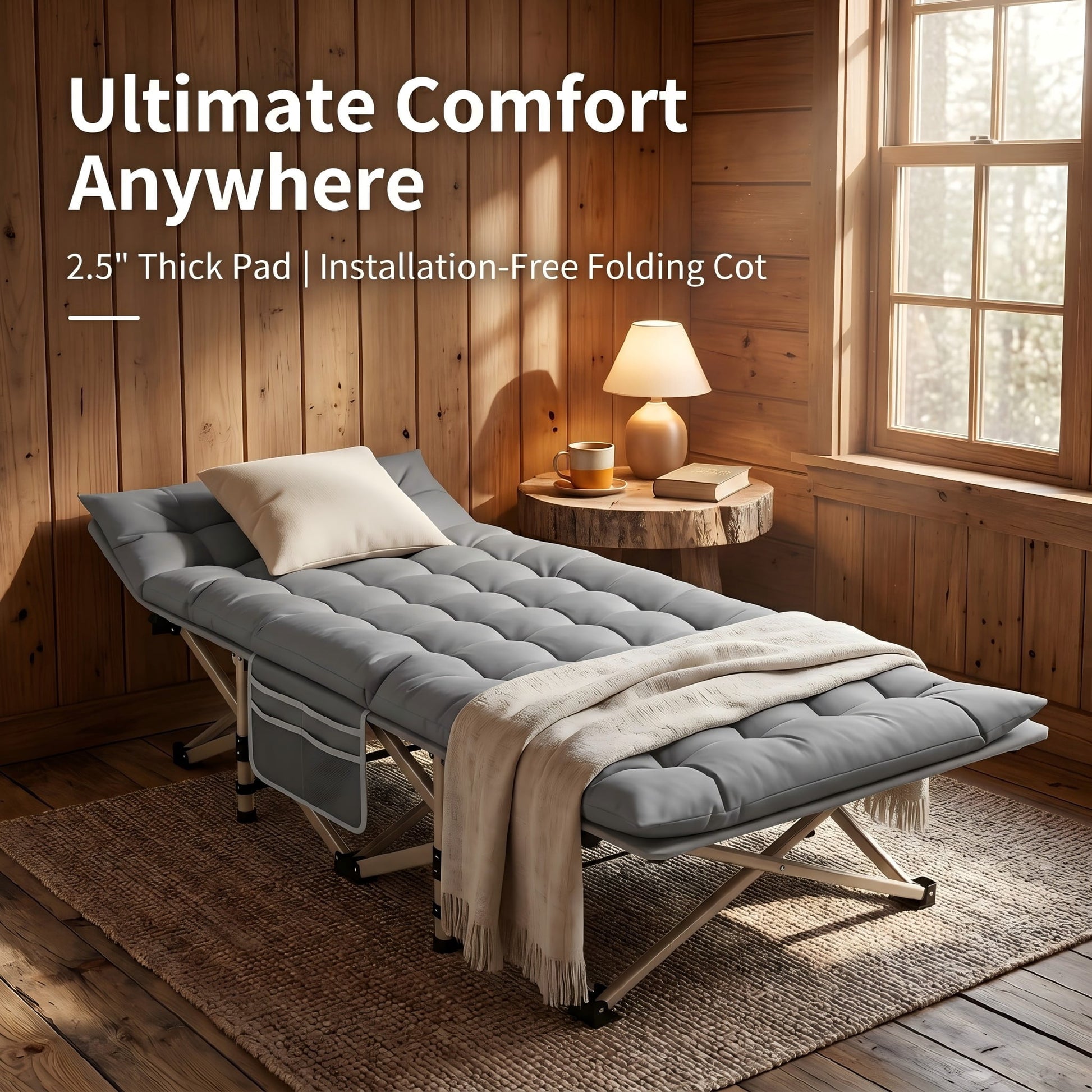 Adjustable Folding Lounge Chair and Cot, 550 lbs Capacity, Grey