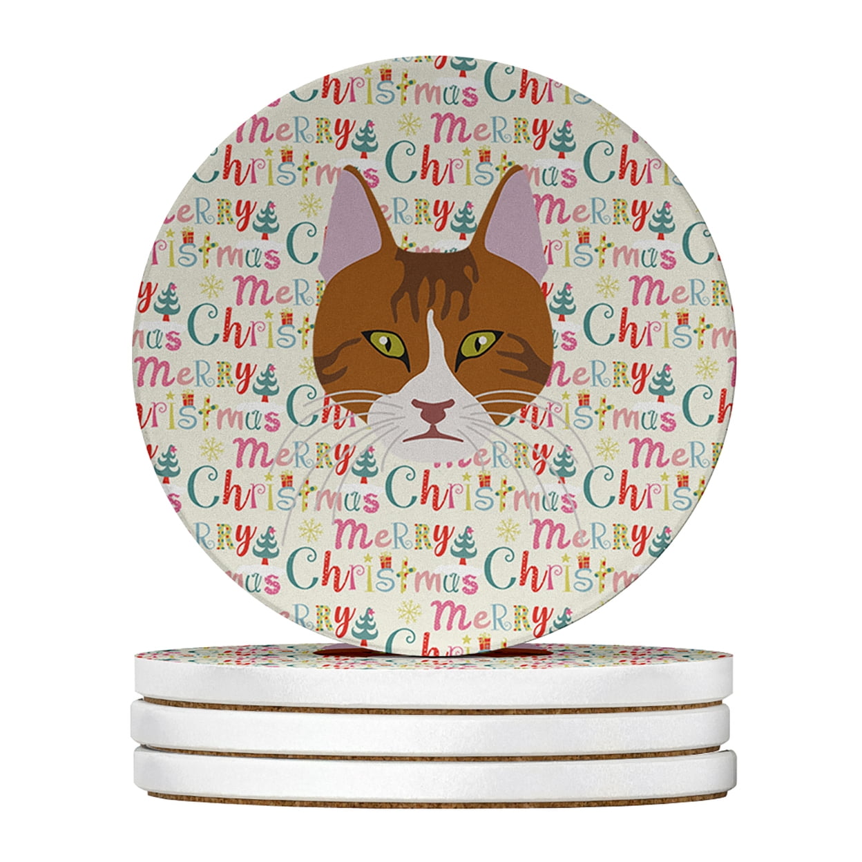 Aegean Cat Christmas Large Sandstone Coasters Pack of 4 4 in x 4 in