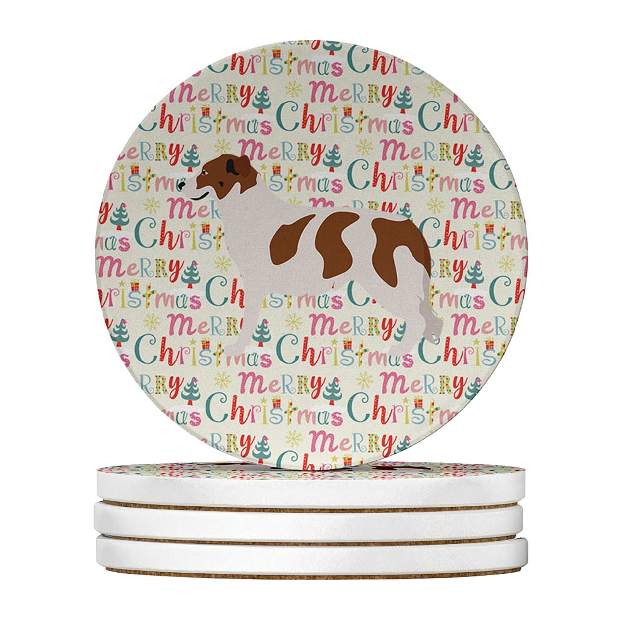 Aidi Atlas Mountain Dog Merry Christmas Large Sandstone Coasters Pack of 4 4 in x 4 in