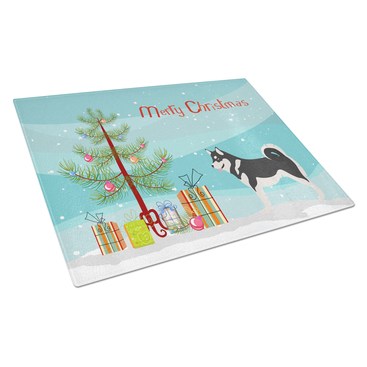 Alaskan Malamute Christmas Glass Cutting Board Large