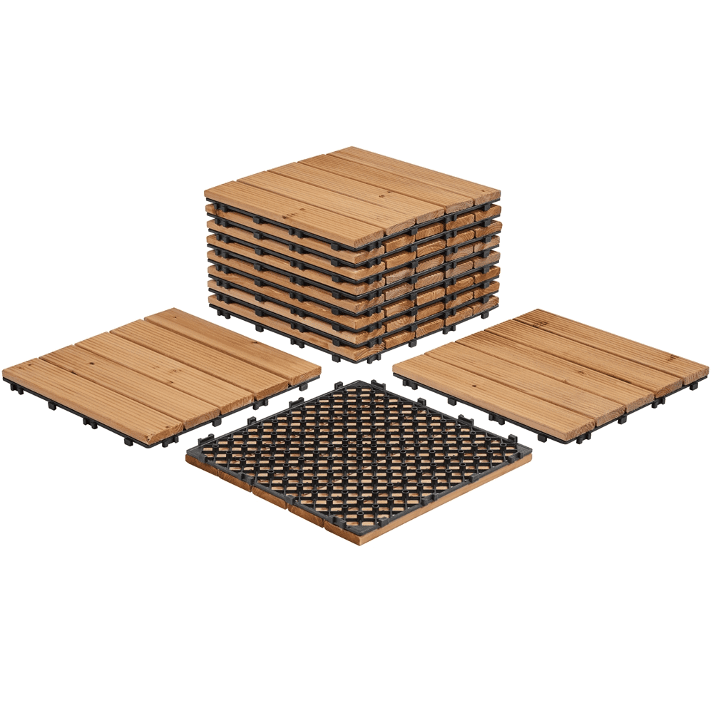 Alden Design 12" x 12" Interlocking Wood Flooring Tiles for Indoor & Outdoor, 11pcs, Natural Wood