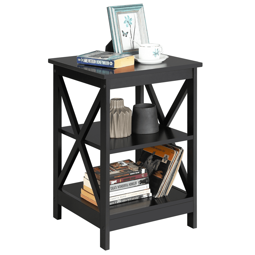 Alden Design 3 Tier X Design Wooden Nightstand End Table for Bedroom Living Room, Black