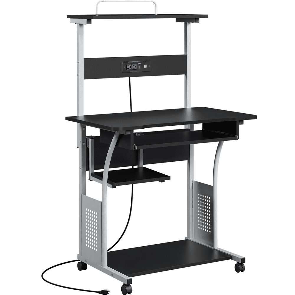 Alden Design 3 Tiers Computer Desk with Charging Station Printer Shelf for Home Office, Black