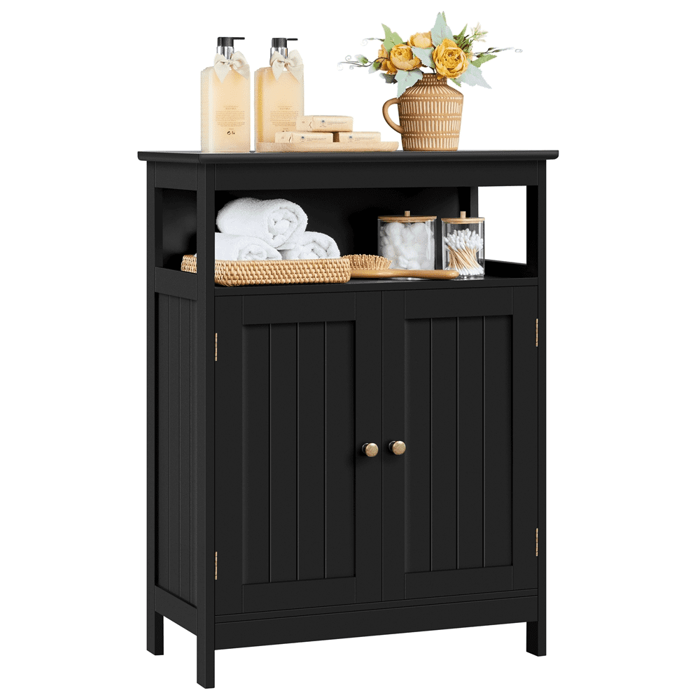 Alden Design 31.5" Tall Freestanding Wooden Bathroom Cabinet with Two Doors, Black