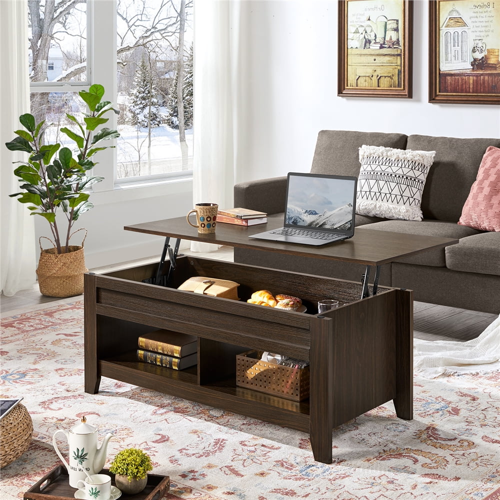 Alden Design 39.5 in Lift Top Coffee Table with 2 Storage Compartments for Living room, Espresso