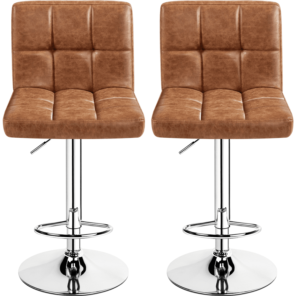 Alden Design Adjustablec Faux Leather Counter-Height Mid-Back Bar Chair, Set of 2, Retro Brown