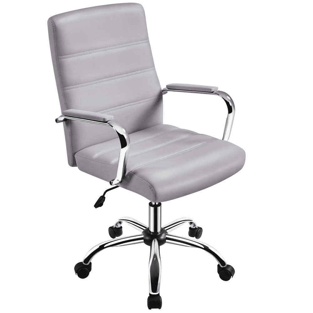 Alden Design Mid-Back Swivel PU Leather Office Chair for Home Office, Pink