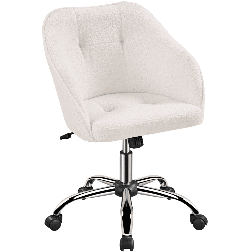 Alden Design Adjustable Swivel Velvet Desk Chair for Home Office, Ivory