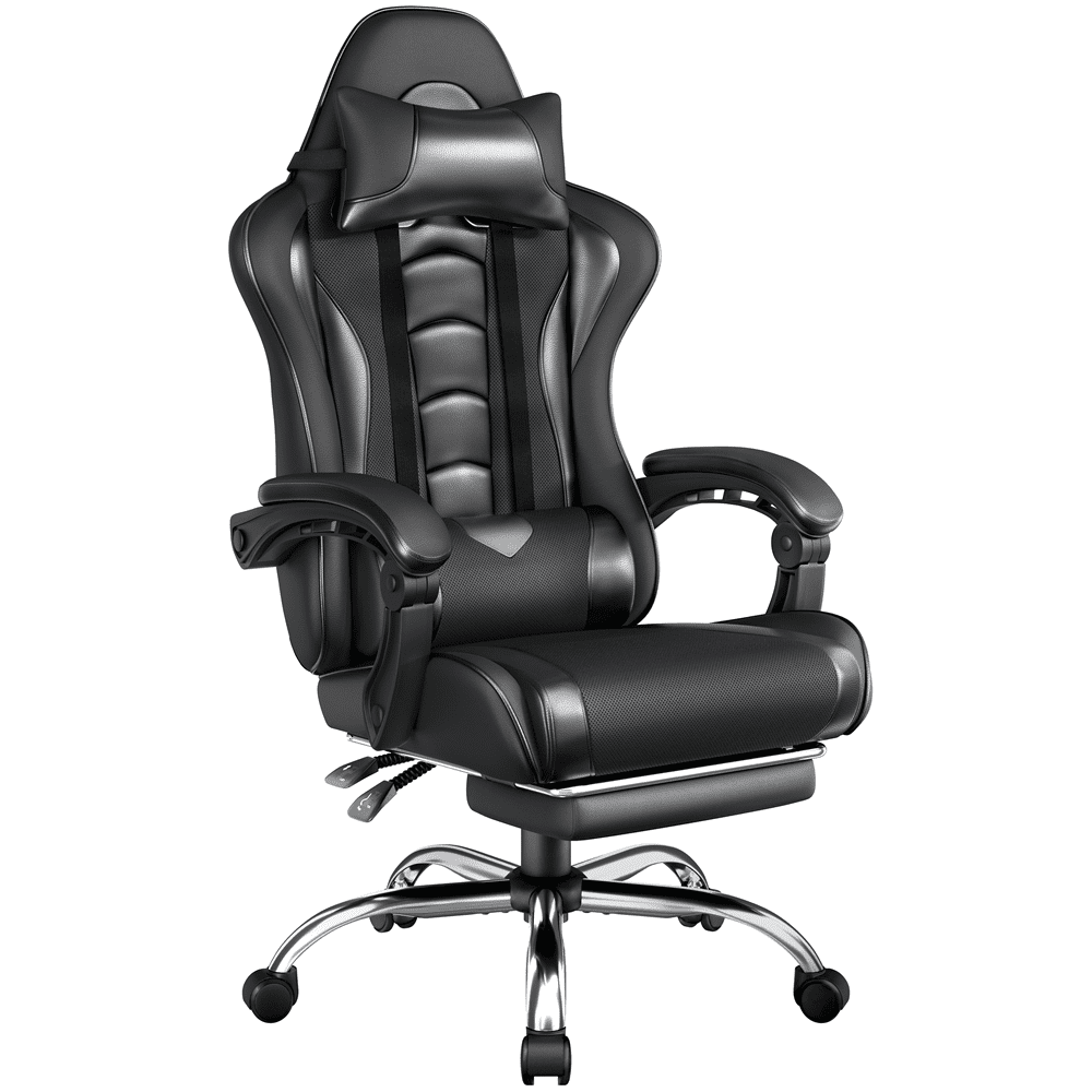 Alden Design Ergonomic High Back Gaming Chair with Massage Lumbar Pillow and Padded Armrests, Full Black