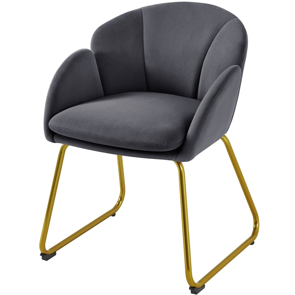 Alden Design Glam Velvet Accent Chair with Golden Metal Legs, Dark Gray
