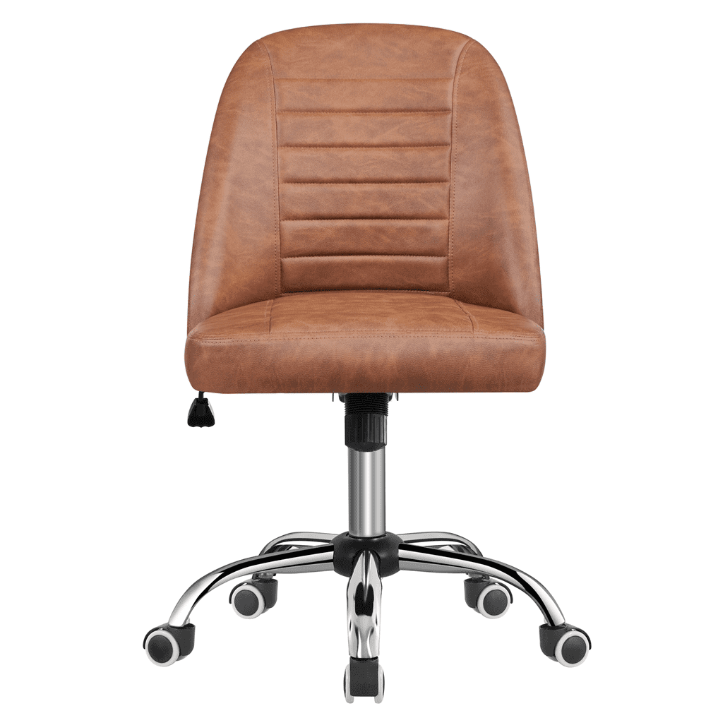 Alden Design Silla de Escritorio de Cuero SintÃ©tico con Ruedas y Altura Ajustable con Base de Metal Cromado, MarrÃ³n Retro